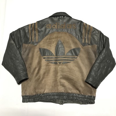 Vintage Adidas Leather Jacket Large Trefoil Three Stripes Run Dmc ...