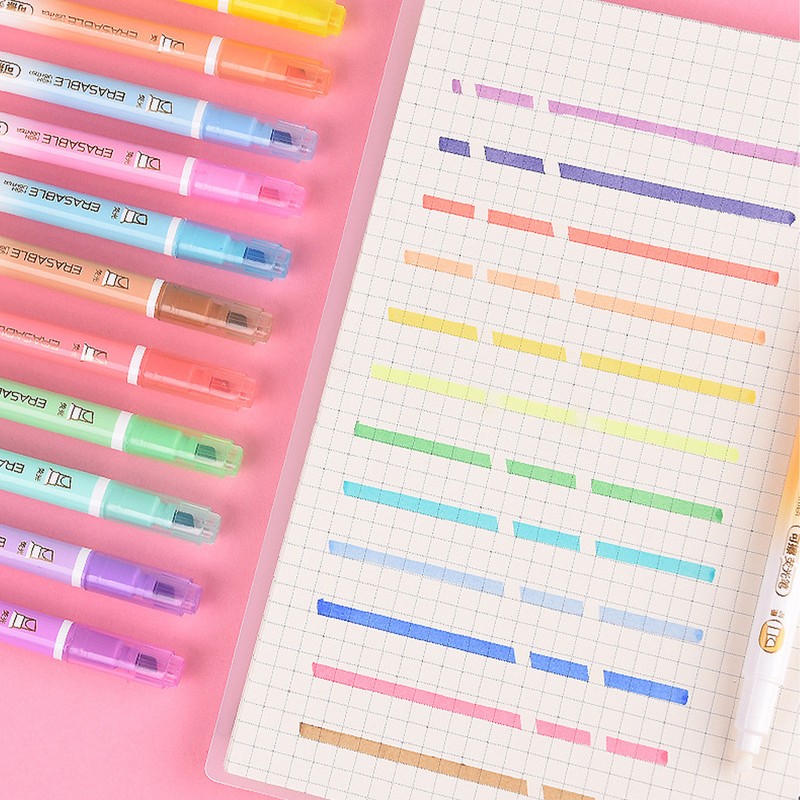 Erasable Highlighter Aesthetic Pastel Colors Highlighter Set 12Pcs Smooth Marker