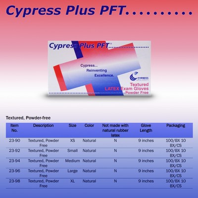 Cypress Plus PFT Latex Exam Glove Standard Cuff Length MEDIUM 100 per Box