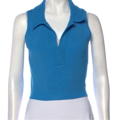 NWT Caroline Constas Knit Sleeveless Top Blue Crochet Crop Size Small NEW