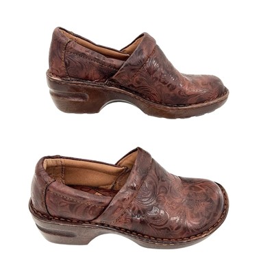 NWOT BORN B.O.C. EMBOSSED FLORAL PRINT BROWN PEGGY CLOGS - 8M