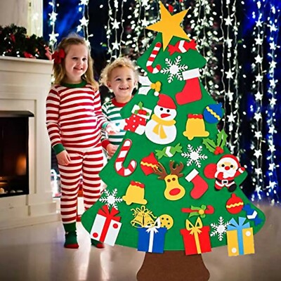 Udream DIY Felt Christmas Tree with 30pcs Ornaments 3.2ft Family 3D Fake Xmas Tr