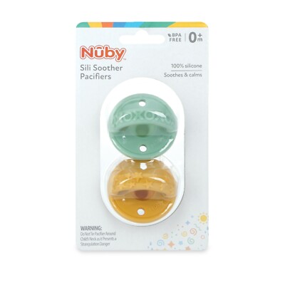 Nuby 3D Sili Soother Pacifiers 2-Pack - 100% Silicone - 0+ Months - BPA Free