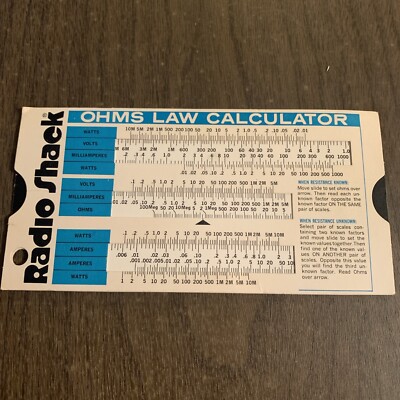 1981 RADIO SHACK Ohm s Law Calculator- Parallel Resistance Calculator Slide Rule