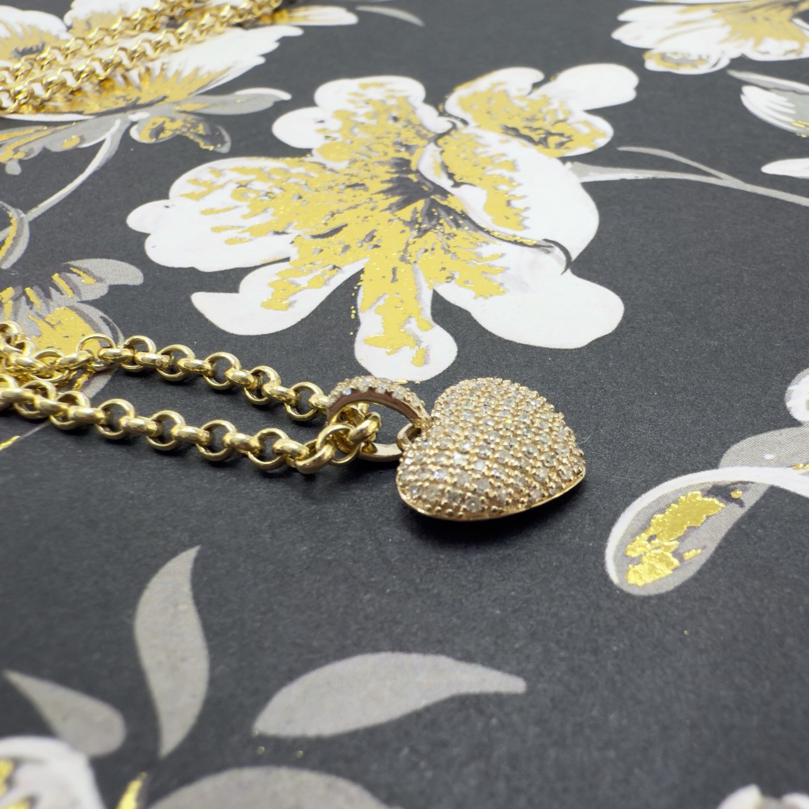 10k Yellow Gold Genuine Diamond Heart Pave Pendant, New - Picture 7 of 11