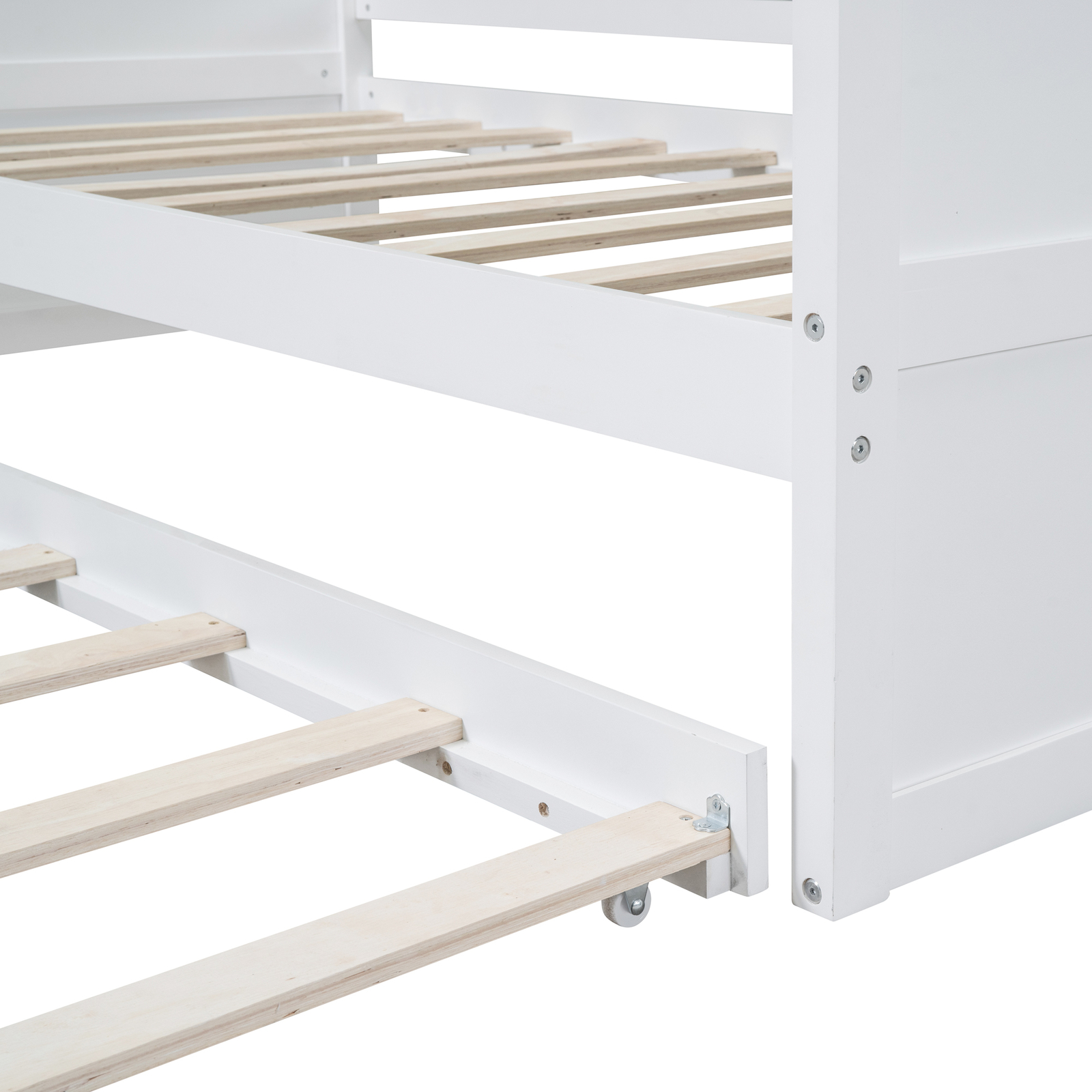 Modern Twin Size Canopy Day Bed Frame with Twin Size Trundle White Wood Slatted