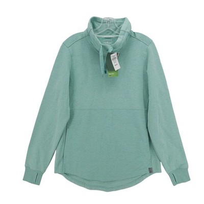 NWT LL BEAN Cozy Mixed-Knit Pullover Ocean Teal Heather Funnel Neck Size MEDIUM