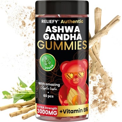 Ashwagandha Gummies Vegan with Vitamin B6 – Apple Flavour – 60 Gummies