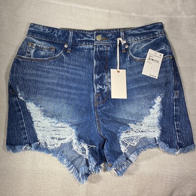 Good American Bombshell Blue Denim High Rise Cut-Off Shorts Womens Size 8
