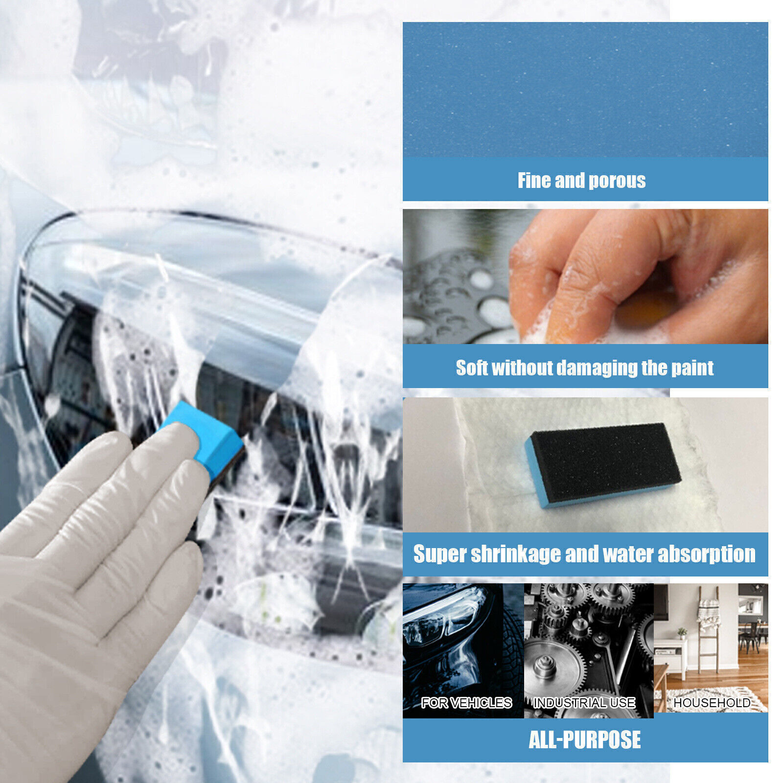 10PCS Car Wash Sponge Home Cleaning Sponge Metal Glass Clean