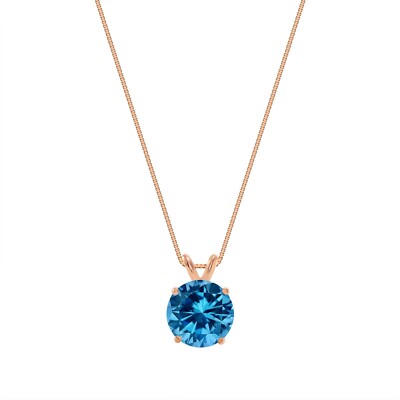 Pre-owned Shine Brite With A Diamond 2.50 Ct Round Cut Blue Solid Real 14k Rose Gold Solitaire Pendant 18" Necklace In Pink