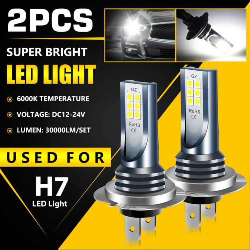 2x Super Bright H7 LED Headlight Kit High Low Beam DRL Bulbs 30000LM 6000K White