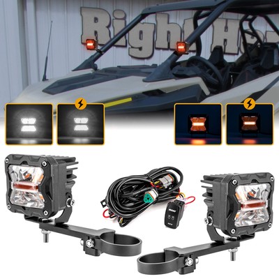 Amber White 3'' Strobe Lights+Mount+DT Wire For Polaris RZR PRO XP 2'' Round Cage