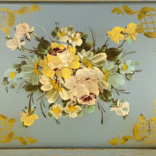 Shabby Chic Hand Painted Antique Retro Tole Serving Tray Flowers Wood Display