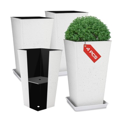 4 Pcs Extra Large Tall Outdoor Planters 21 Inch White Plant Pots Planter for ...