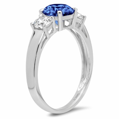 Pre-owned Pucci 1.5ct Round 3 Stone Tanzanite Stone Promise Bridal Wedding Ring 14k White Gold In D