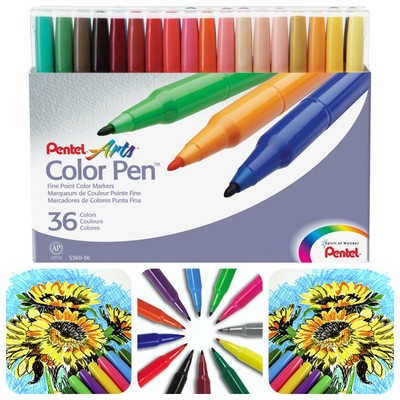 Set 36 Colors Marker Pentel Fine Arts Vivid Waterbased Ink Color Pen Assorted