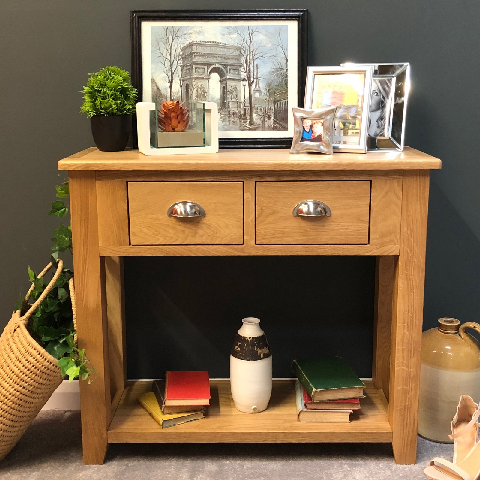 Oak Console Table Solid Wood Hallway Unit With Drawers Harvard