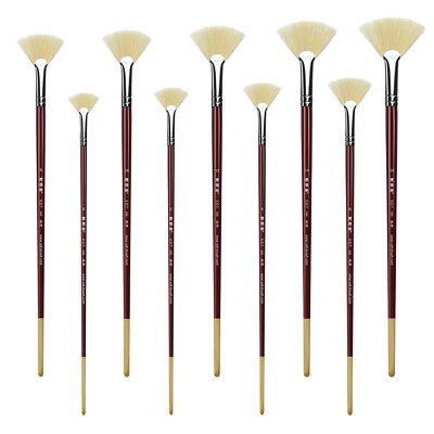 XDT#646-1 Fan Art Brush 9Pc #0#2#4#6#8#10#12#14#16 Hog Acrylic Oil Watercolor