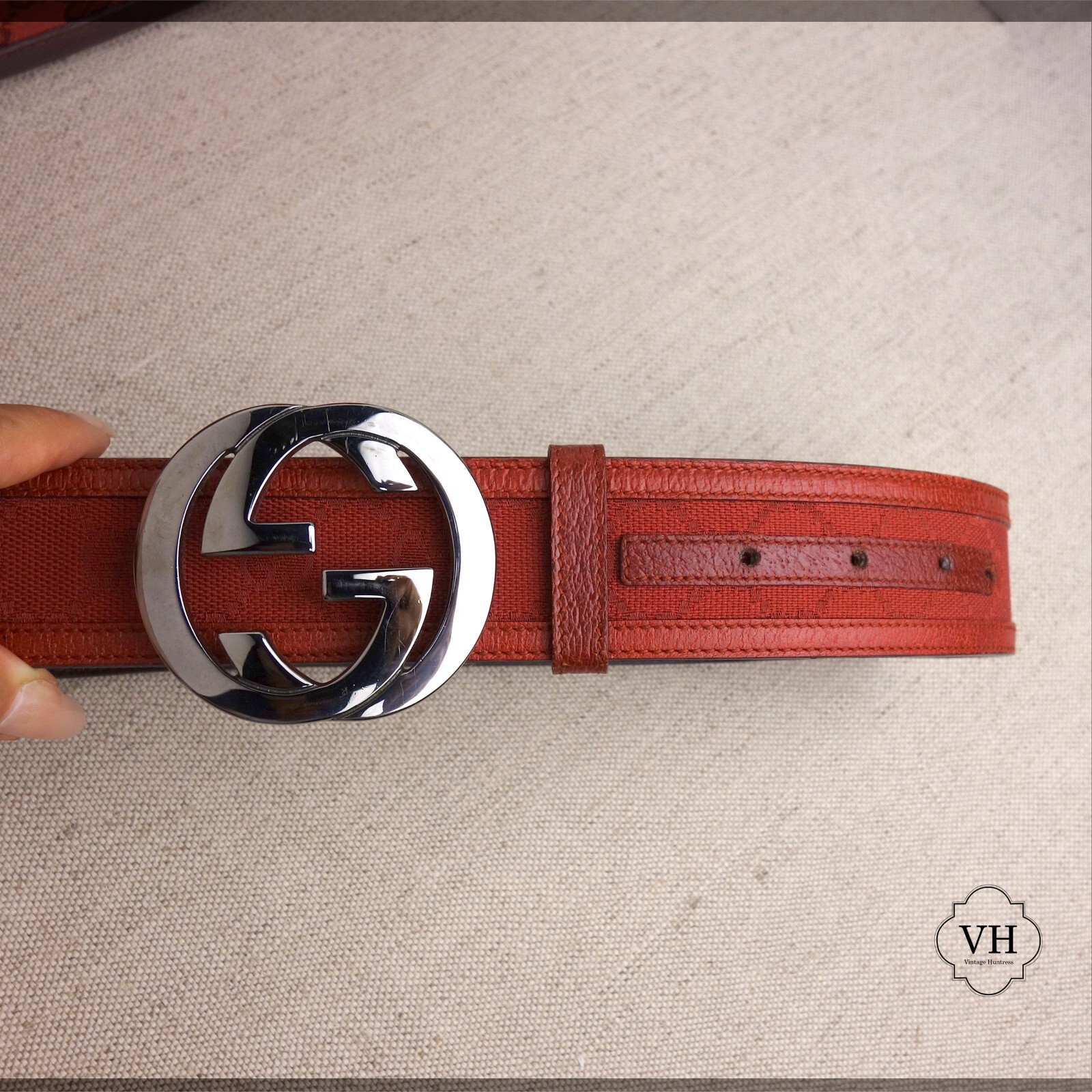 Vintage Gucci Red Belt, gunmetal, burgundy, monogram GG's, Leather,canvas, small | eBay Vintage Gucci Red Belt, gunmetal, burgundy, monogram GG's, Leather,canvas, small | eBay