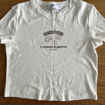 PRIMARK TOP TEE T-SHIRT WHITE with MOTIF Size M 12-14-VGC