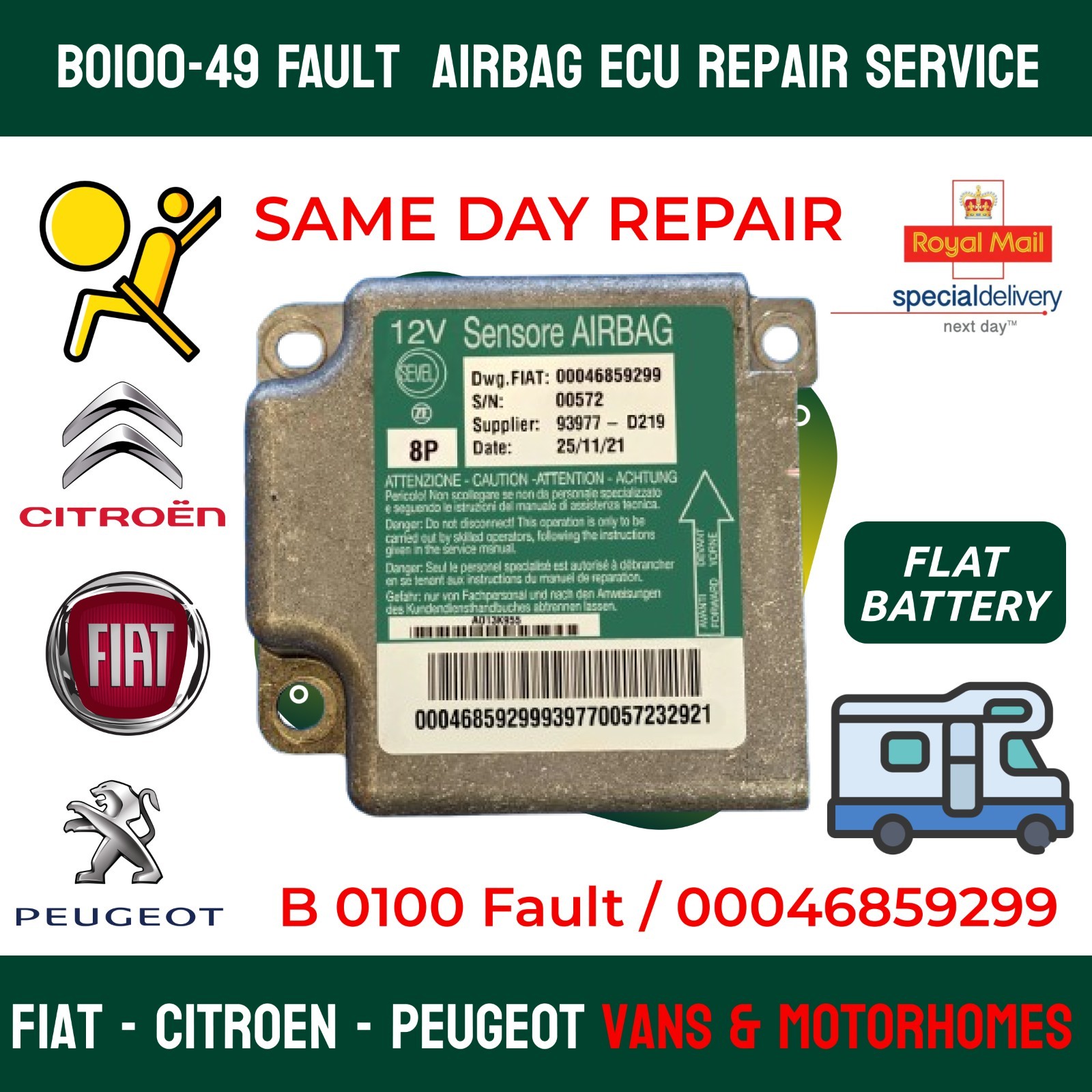 Fiat Ducato, Peugeot Boxer, Citroen Relay 00046859299 B0100 Error Repair Service