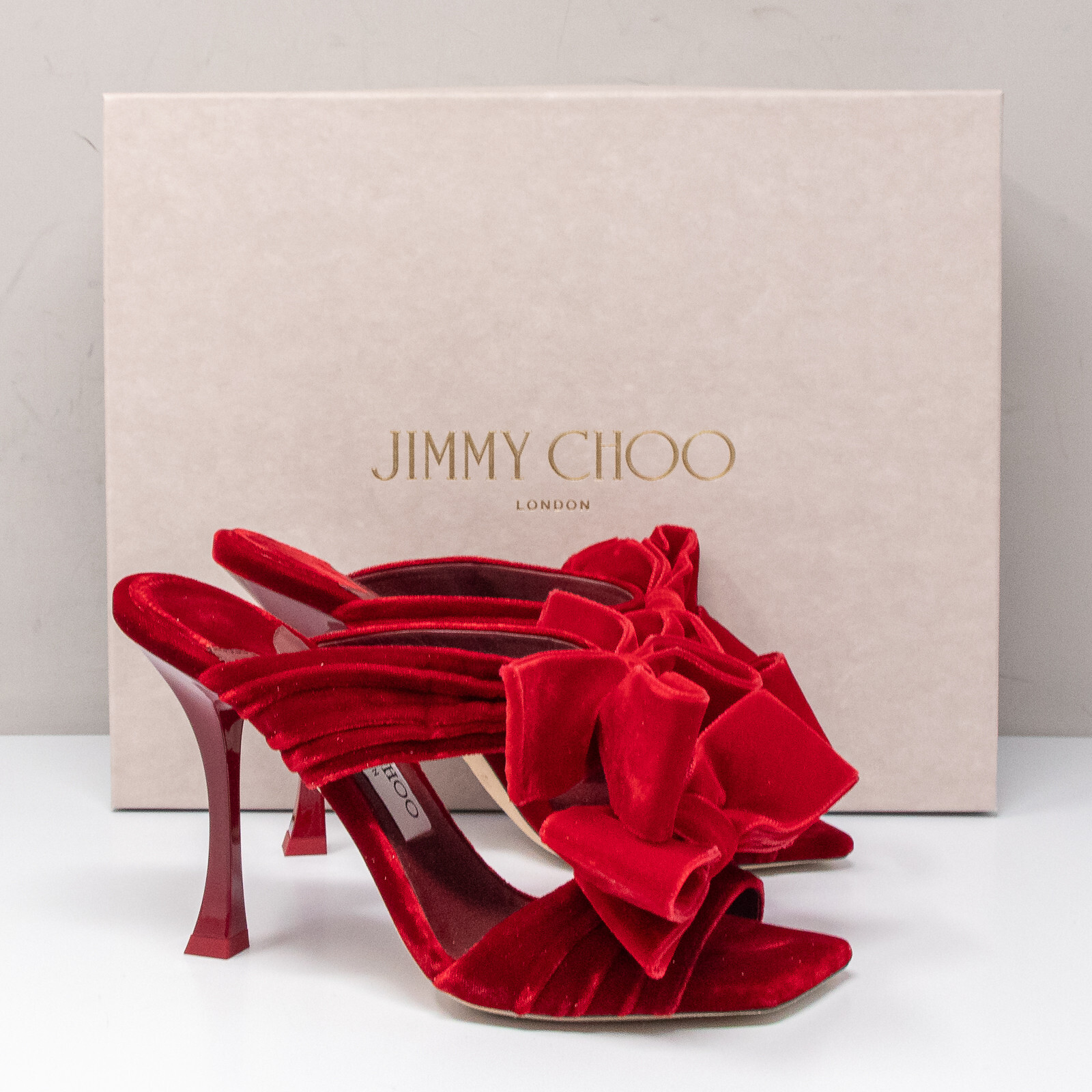 サンダル・ミュール JIMMY CHOO FLACA100 VELVET SANDAL Flaca Sandal 100 | Navy Velvet Mules with Bows | JIMMY CHOO