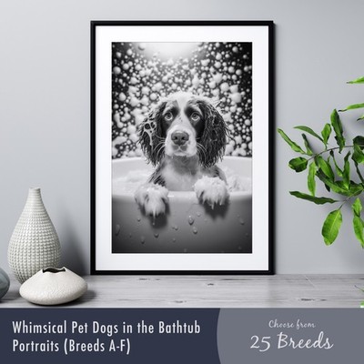 Pet Dogs in the Bathtub - Funny Bathroom Wall Art Poster Print - Breeds A-F