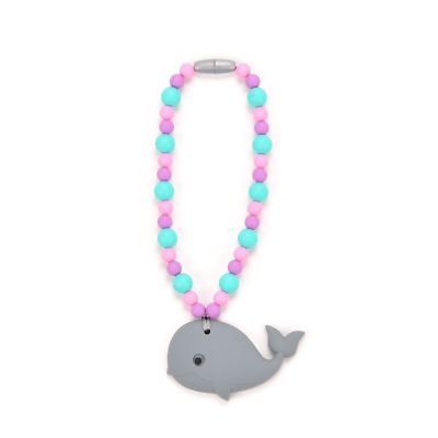 Nummy Beads Gray & Pink Whale Teether Toy Attaches To Baby Carrier, Car Seat,...