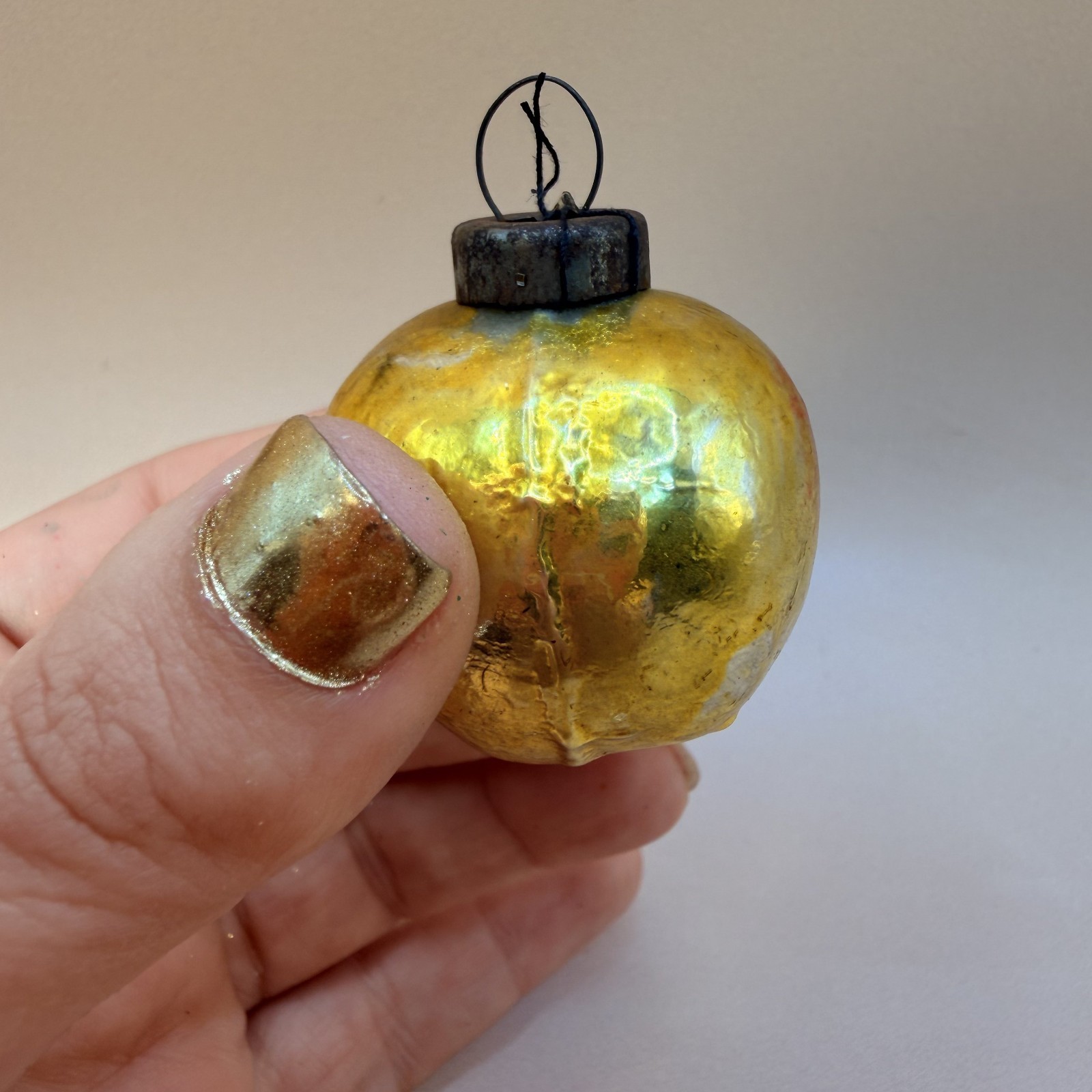 Antique Moulded Glass Christmas Bauble | Yellow colour  |  2"