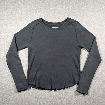 We The Free Easy Does It Tee Thermal Long Sleeve Women Large Gray Lettuce Trim