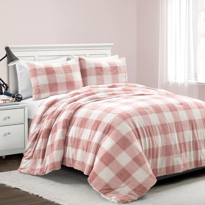 Lush Decor Plaid Soft Fluffy Faux Fur Comforter Set, Full/Qu