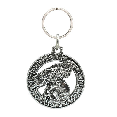 Raven On Skull Runes Keychain, G015KC, 1 1/2 inch, Viking, Norse, Metal, Gift