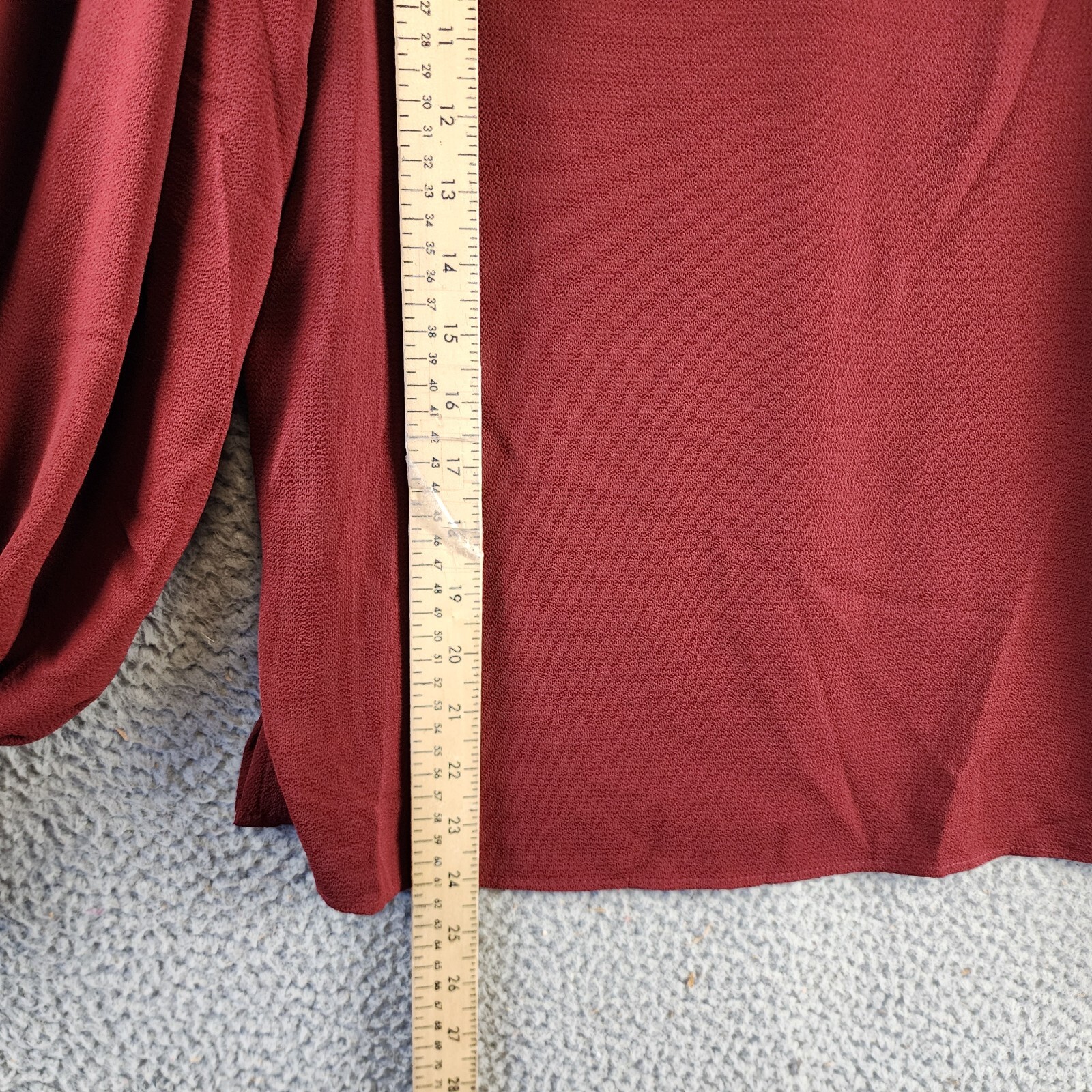 CeCe Solid Smocked-Cuff V-Neck Charmeuse Blouse Women's S Claret Red Long Sleeve - Picture 7 of 15