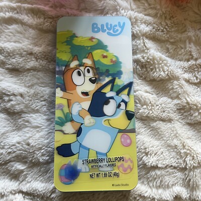 Disney Bluey & Friends Easter Tin w/ Bingo & Bluey Strawberry Suckers Lollipops