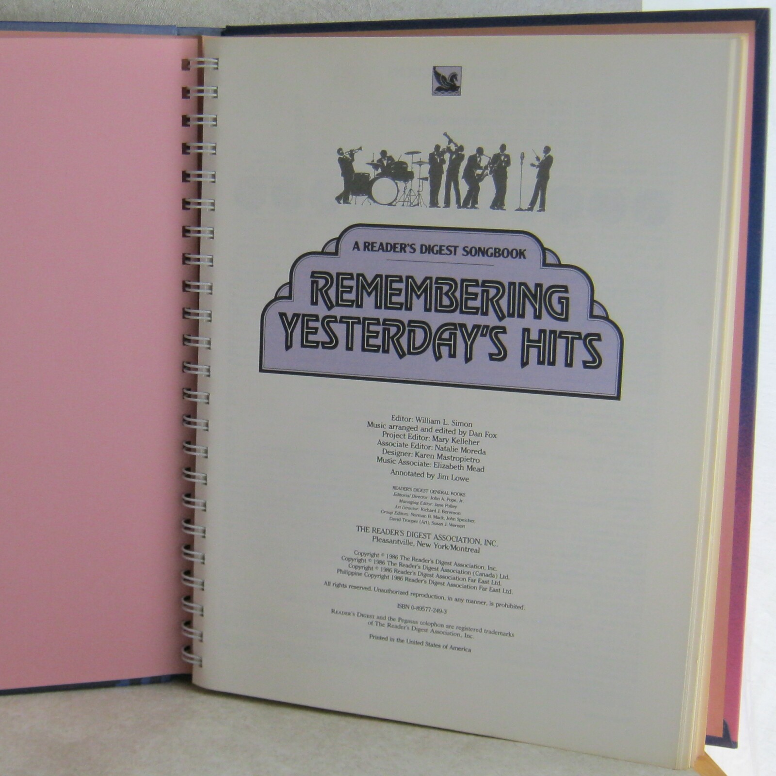 Remembering Yesterdays Hits A Reader's Digest Songbook 1986 Bound Sheet Music