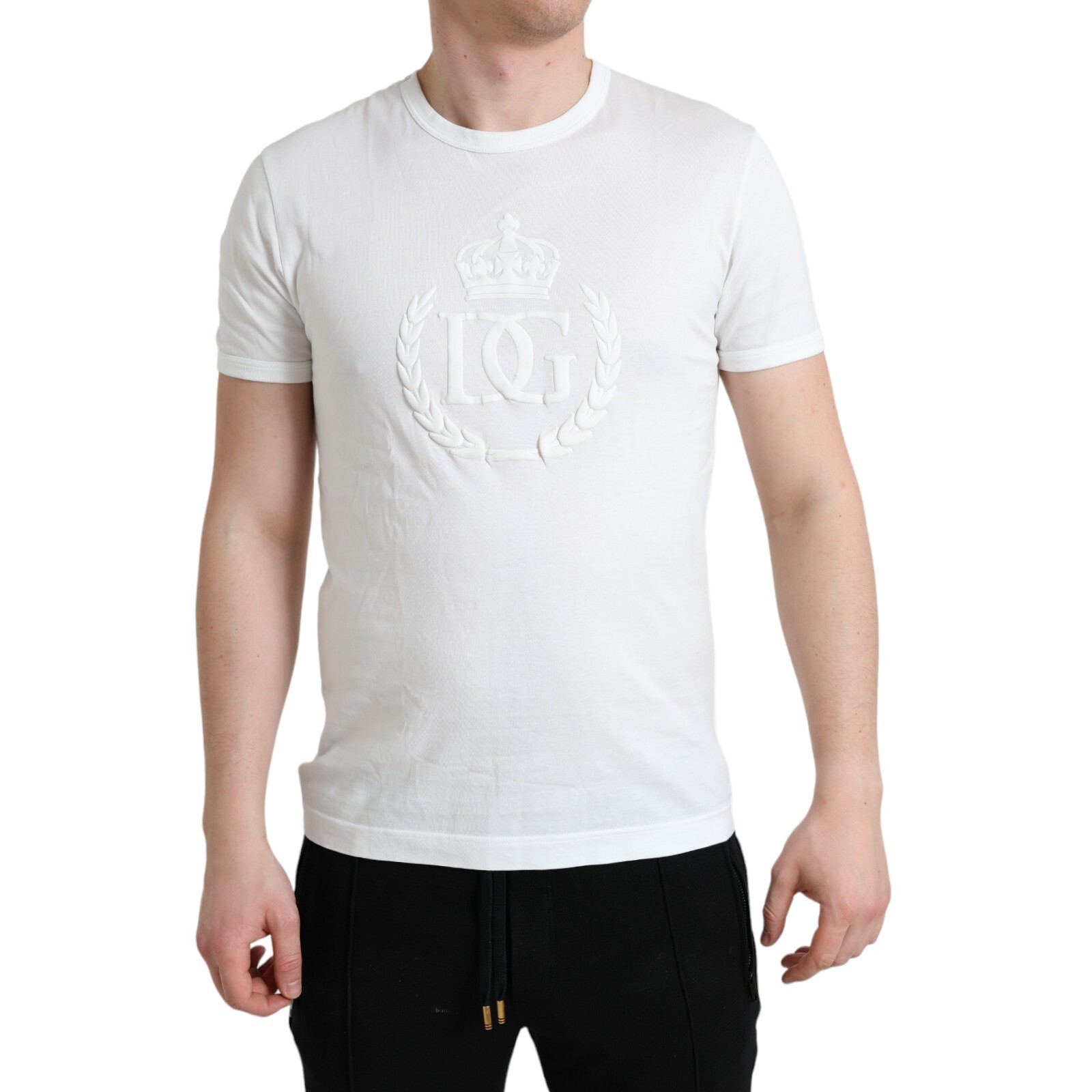 DOLCE & GABBANA T-shirt White Logo Embossed Crew Neck Short