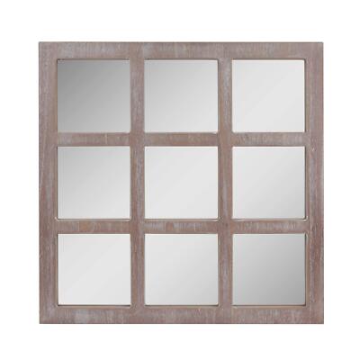 23.5'' x 23.5'' Square Worn White 9 Window Pane Hanging Wall Mirror with Attach...