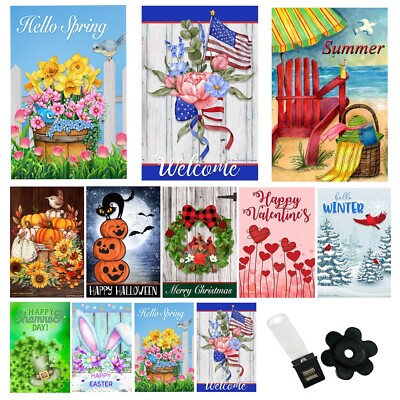 Garden Flags (Set of 10) 12x18 Inch Double Sided Yard Flags Seasons Holidays