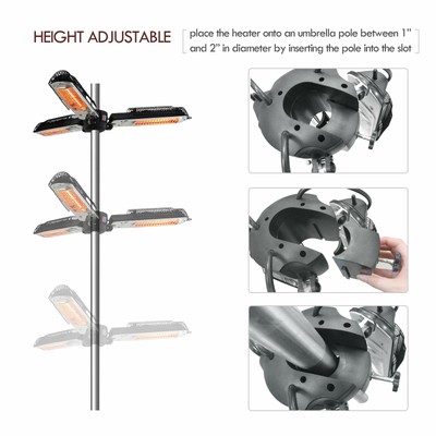 ART TO REAL Electric Patio Parasol Umbrella Heater Folding Outdoor Electric I...