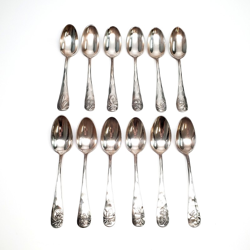 Set of 12 Antique G Shiebler Plant Pattern Sterl Silver
