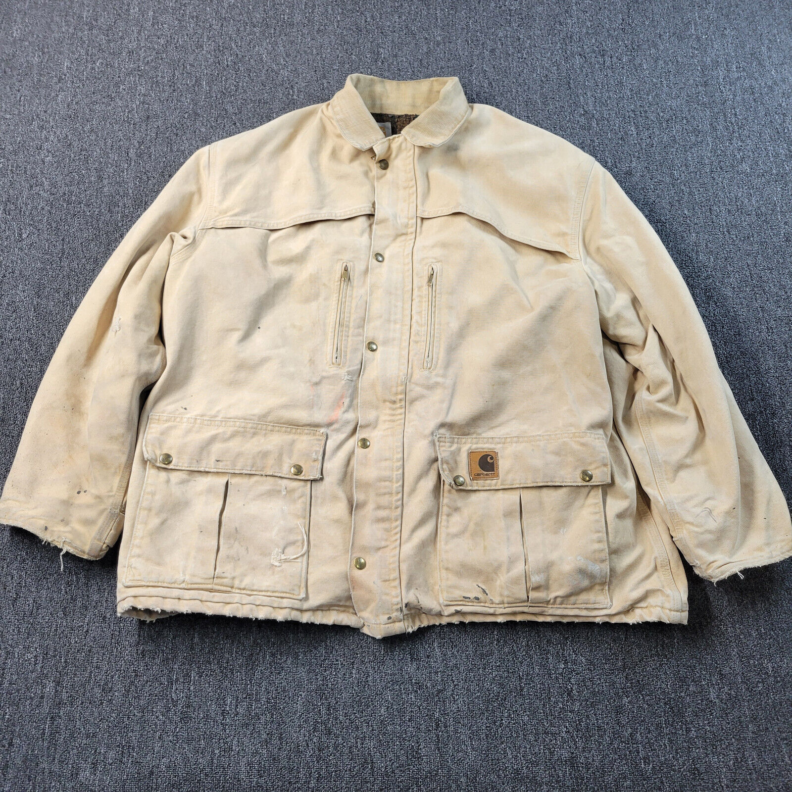 Vintage Carhartt Jacket Mens XL Beige Distressed Full Zip Vintage Carhartt Jacket Mens XL Beige Distressed Full Zip