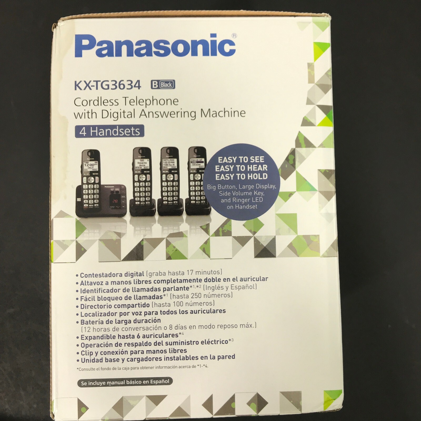 Panasonic KX-TG3634 Cordless Telephone 4 Handsets with Digital Answering Machine