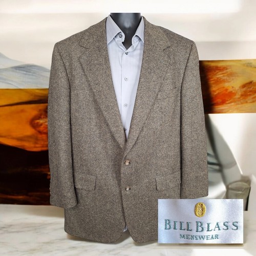 Bill Blass Blazer Jacket Mens 46R Brown Slash Check Tweed
