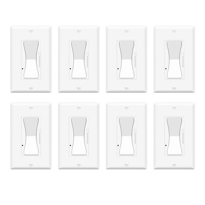 8-PK Single Pole/3-Way Dimmer Light Switch Wall Plate Included White ETL Listed