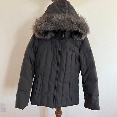 Calvin klein women's down jacket with faux fur trimmed cheap hood