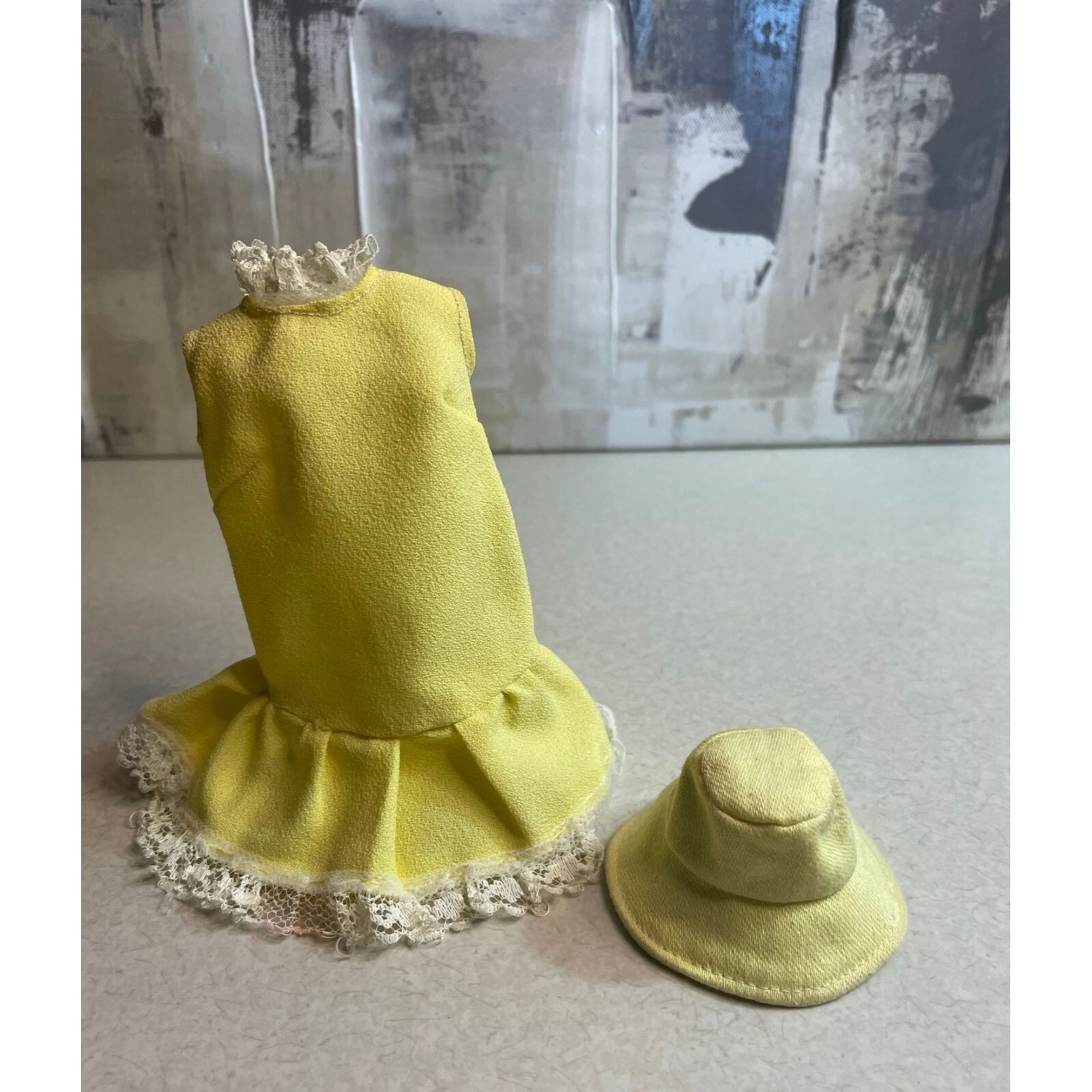 1960's Vintage Barbie Dusty Yellow Ruffled Skirt Sundress and Bucket Hat