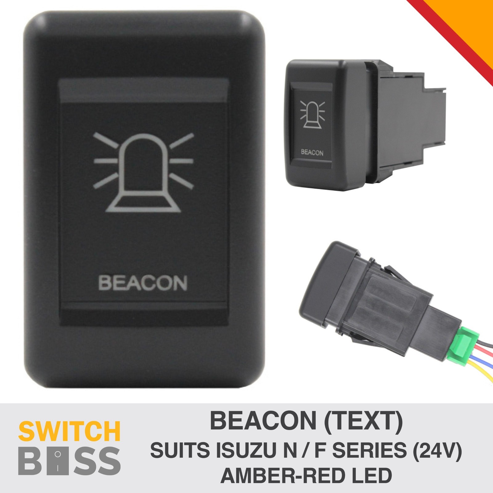BEACON (Text) Amber-Red Push Switch for ISUZU TRUCK F & N Series 24v NPR NPS