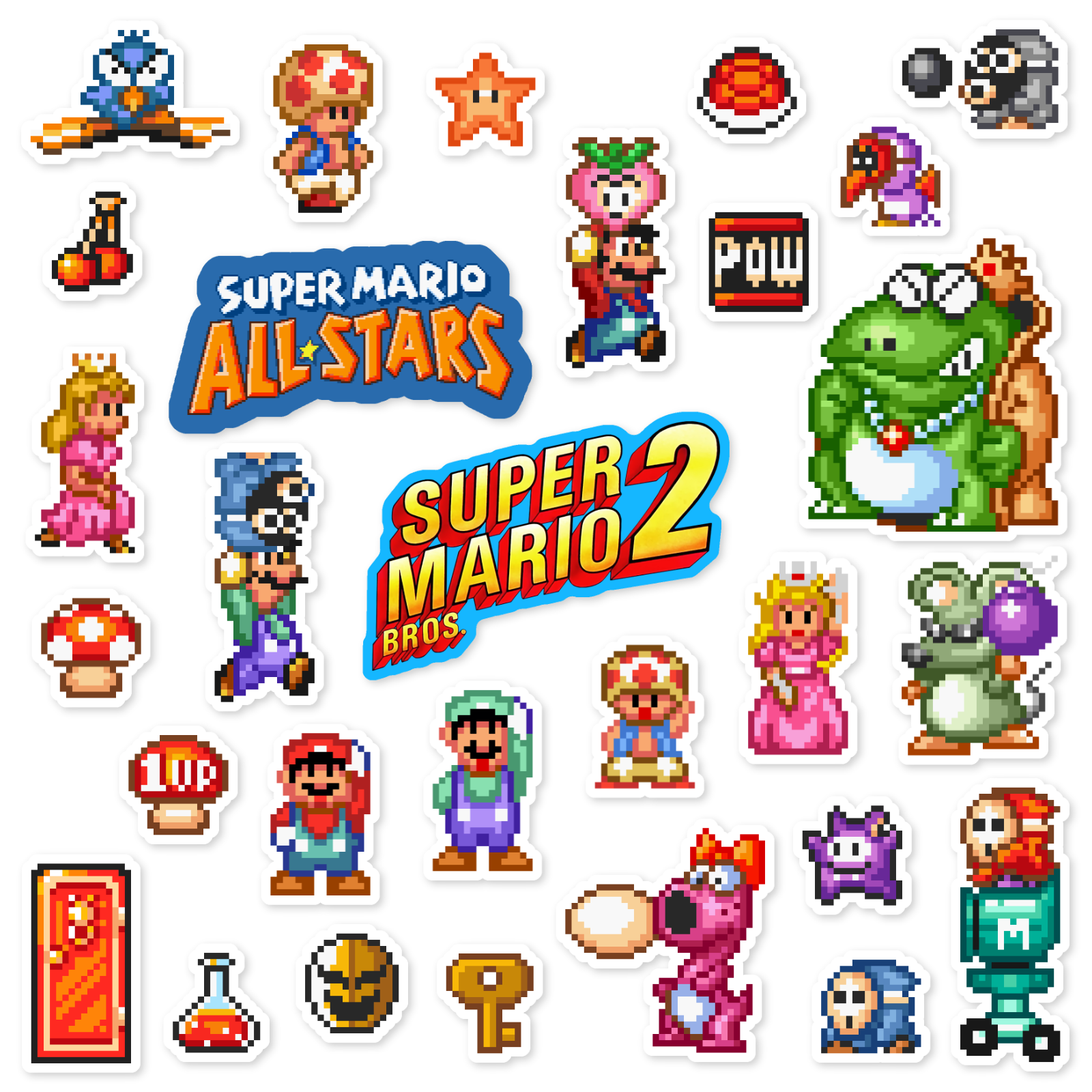Super Mario Bros 2 Stickers Mario All-Stars Super Nintendo