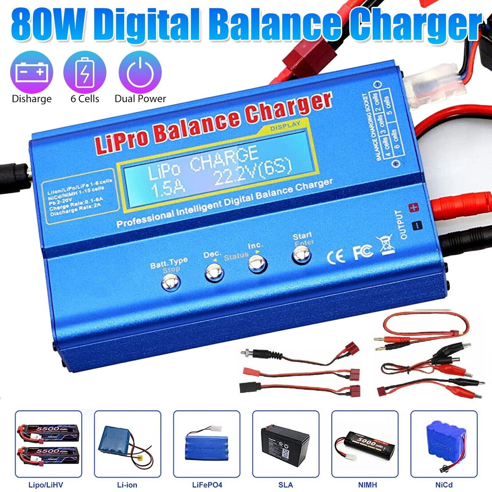80W Fast Digital Balance Charger for  iMAX B6 AC LCD RC LiPo LiFe NiCD Battery